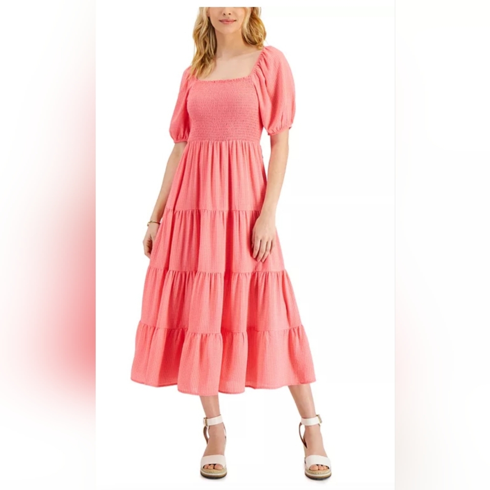 Textured Smocked Midi Dress